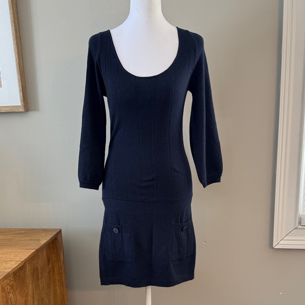 NWT Cashmere Navy Knit Dress by Qi, size S